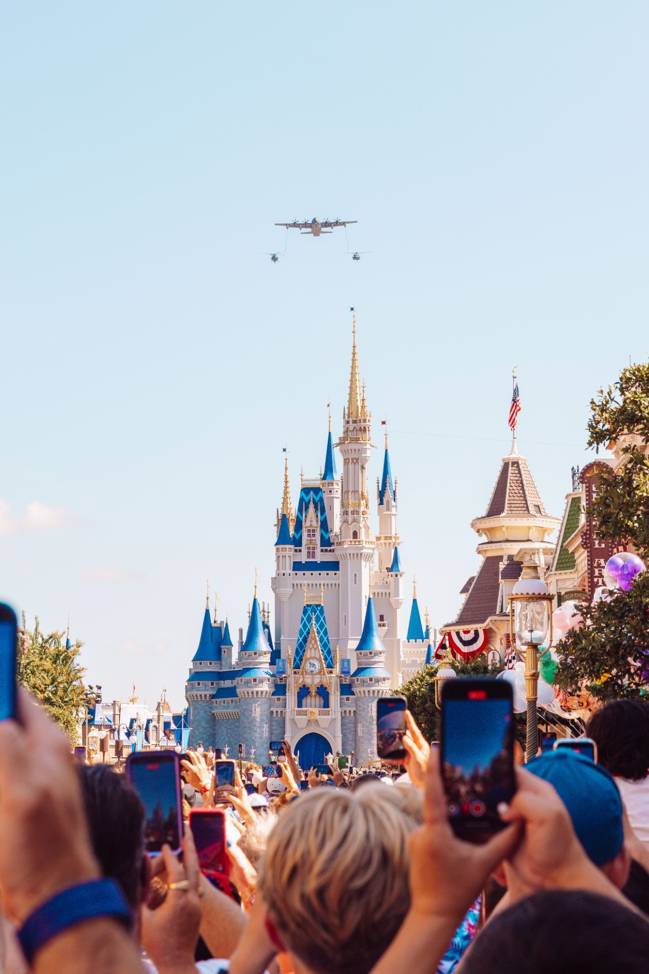 Freedom Flyover — aircraft over Cinderella Castle